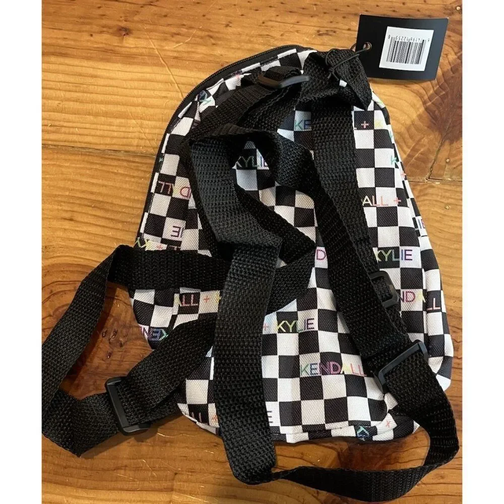 Kendall + Kylie Mini Black and White Checkered Backpack Small Sling Bag NWT